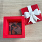 Red Keepsake Box base with a photo magnet inside and the lid beside it