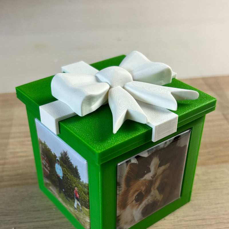 Green Keepsake Box with photo magnets on two sides