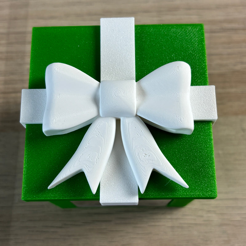 Top of the green Keepsake Box with its white bow